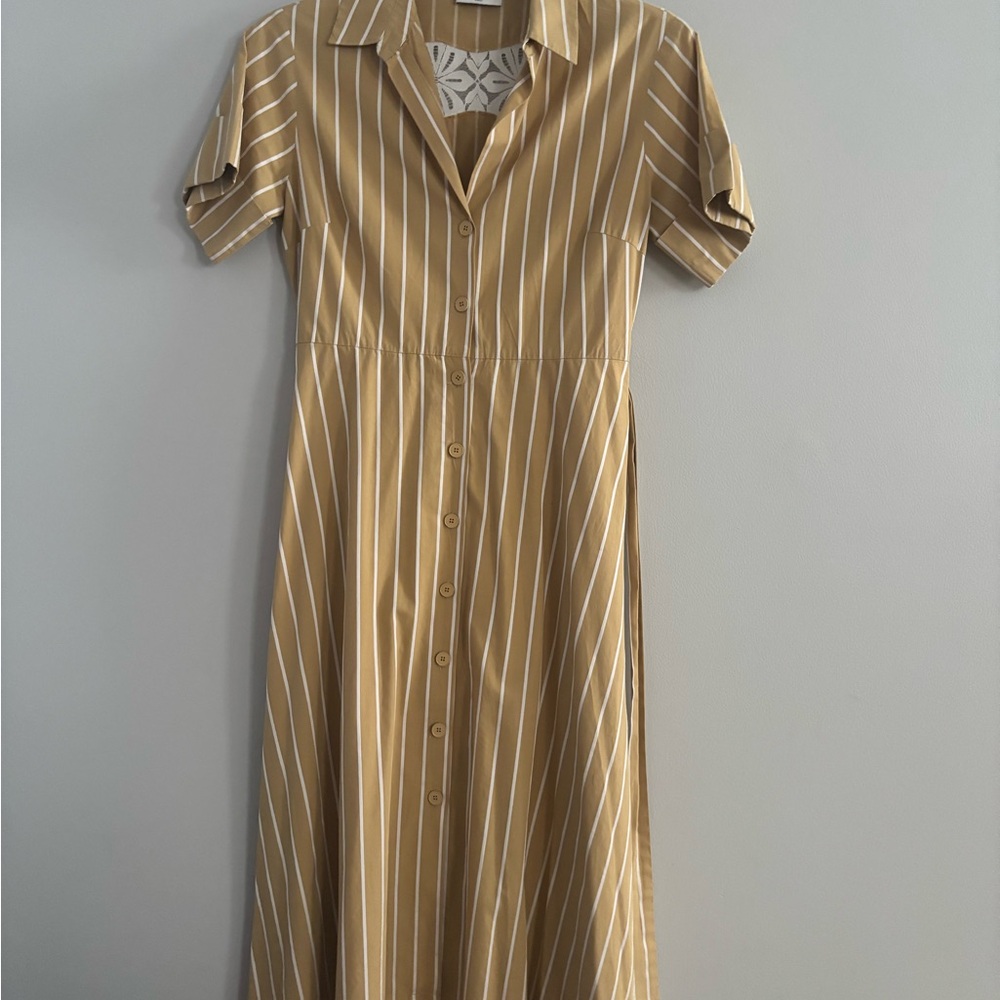 Sandro Beige Striped Midi Dress